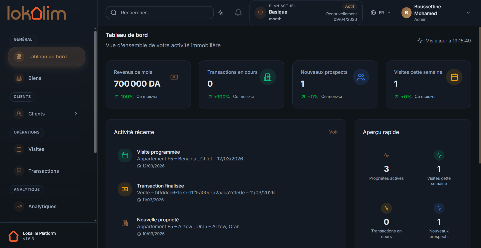 Interface Lokalim pour les agences